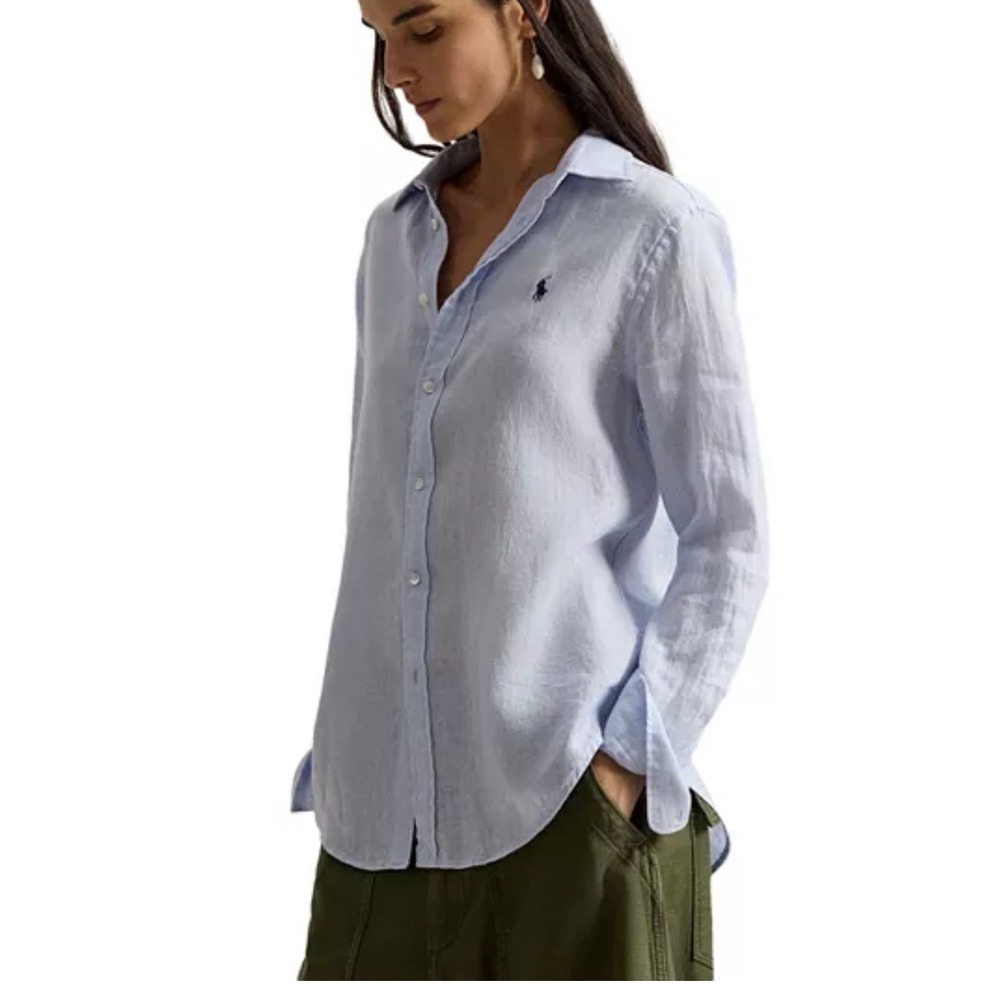 Polo Ralph Lauren Classic Fit Linen Long Sleeve Button Down Shirt Oxford Blue